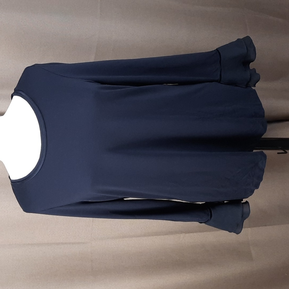 Margittes dark navy long sleeve bell cuff top shirt, size large (DE size 42).